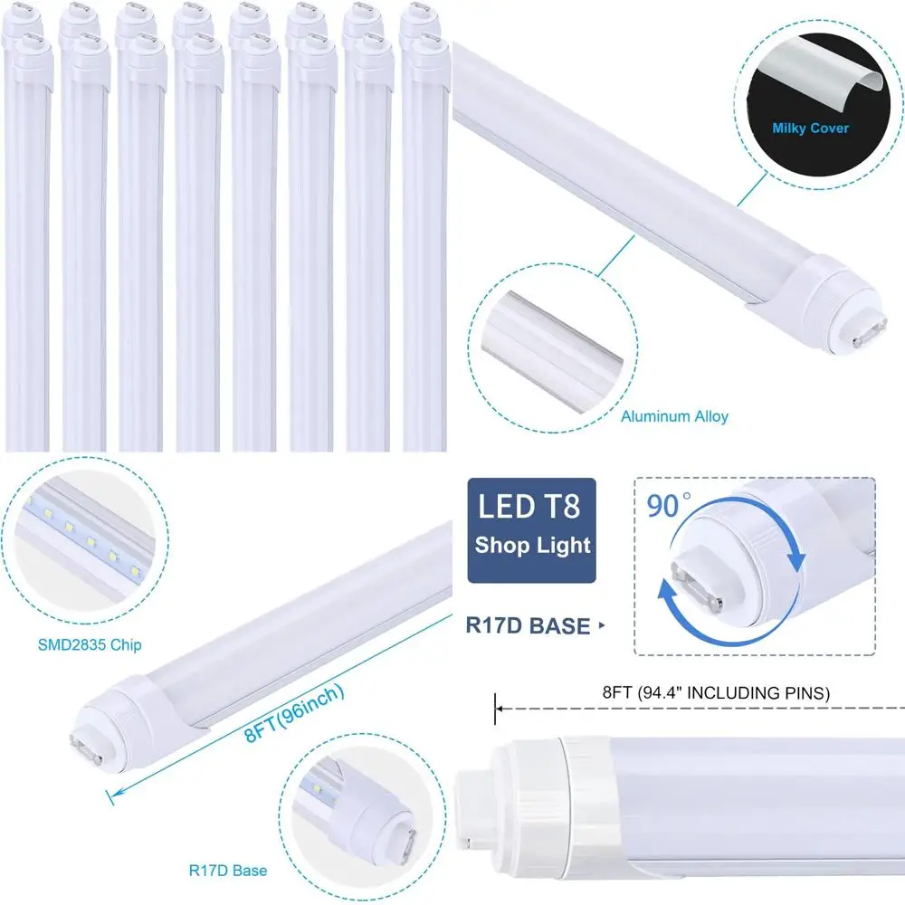 تدوير 8FT 2 دبوس R17D LED أنبوب ضوء 45 واط 5400LM 6000 كيلو ثنائي نهاية كوابح الطاقة تجاوز حياة طويلة كفاءة في استخدام الطاقة #1