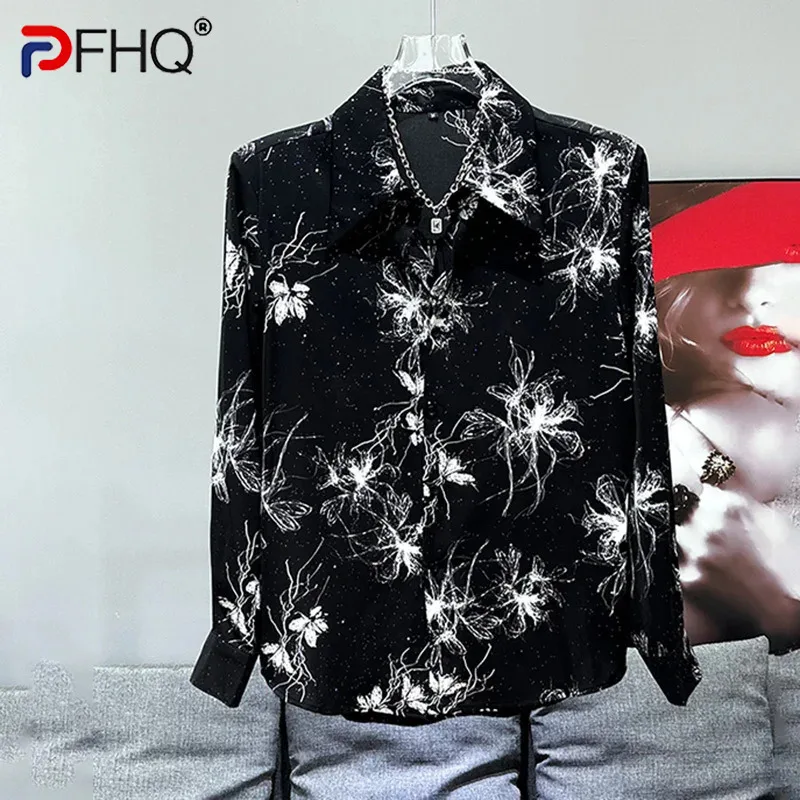 

PFHQ Men's Light Luxury Shirts Long Sleeved Summer Fashionable Ink Print Handsome Breathable Cool Thin Creativity Tops 21Z4352