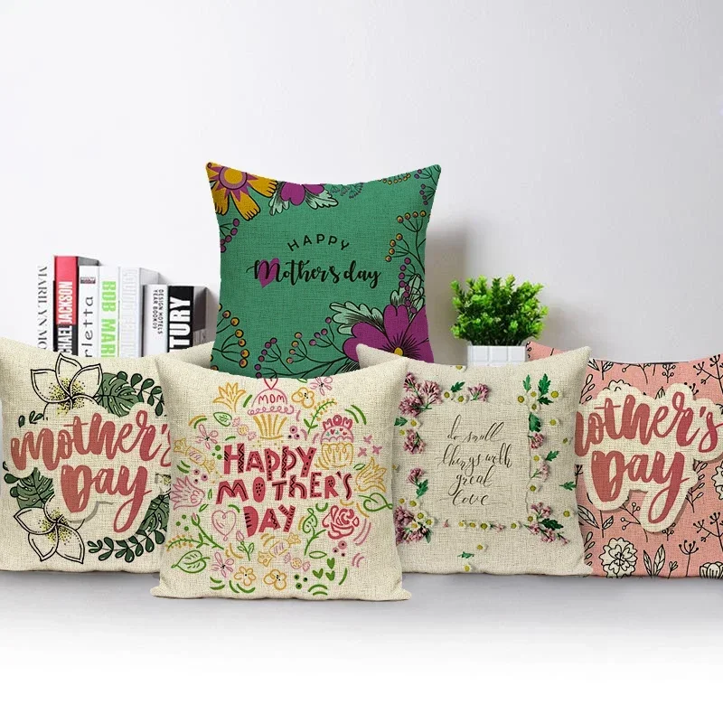 Happy Mother's Day Pillowcase Letter Flowers Home Decoration Throw Pillow Cover Sofa Seat Cushion Cover Best Mother Gifts