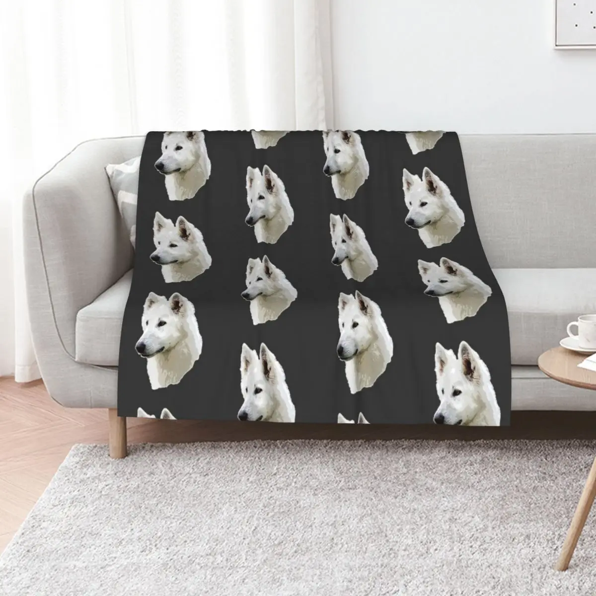 White Swiss Shepherd Stunning White Dog Throw Blanket Luxury Designer Large Luxury Picnic Soft Plaid Shaggy Blankets