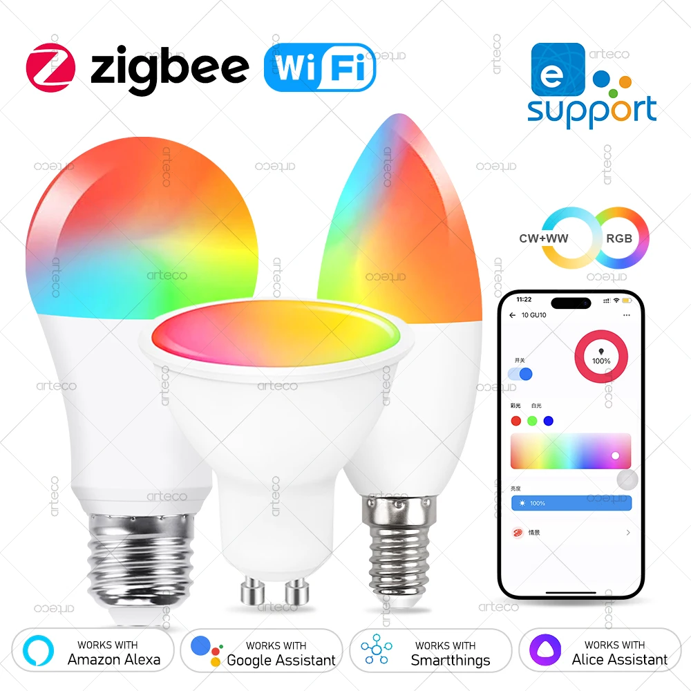 EWelink E27 E14 GU10 bombilla inteligente WiFi Zigbee, bombilla Led regulable RGB CW lámpara funciona con Alexa Amazon Google Home Yandex Alice