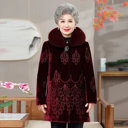 Winter Clothes Mid-Long Thick Cotton Clothes Women's Cotton-Padded Jacket Grandmother's Golden Velvet Fur Collar Parka