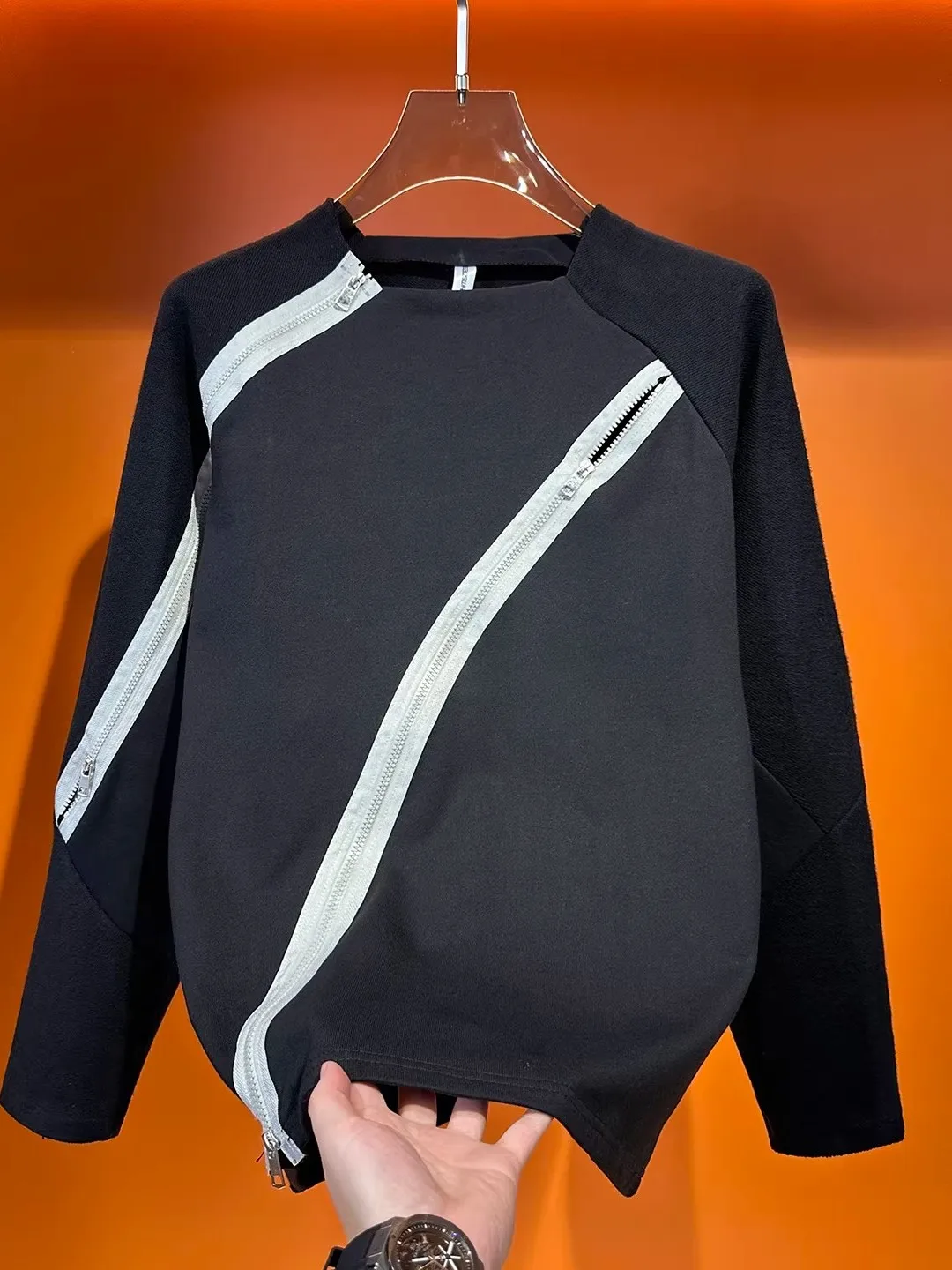 

Повседневная толстовка на молнии для мужчин, весенне-осенняя, свободного кроя, универсальная, с длинными рукавами, черная, модный брендовый дизайн, худи с элементами пэчворка