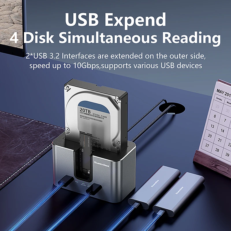 Blueendless SSD HDD Docking Station for Multi M.2 PCIE NVME & m2 SATA & 2.5"/3.5" SATA SSD/HDD with USB3.2 HUB HDD/SSD enclosure view 3