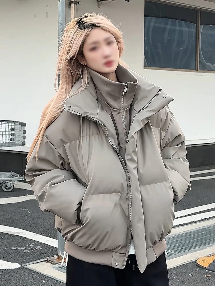 

ay Fake Two-Piece Men's down Jaet Ultra-Thi Warm Cotton PU Leather Retro Stand Collar Winter Outdoor Wear Polyester Fiber