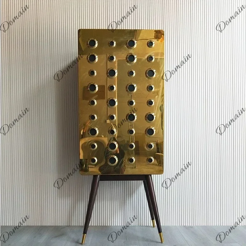 Vintage luxury clothing store stainless steel plated gold honeycomb storage cabinet villa living room dining side cabinet