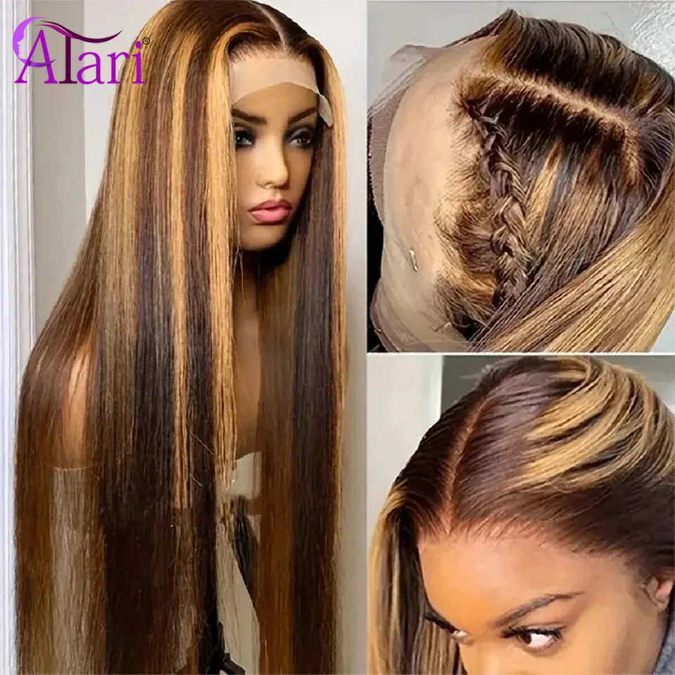 Colored Brown 4 30 Straight Human Hair 4x4 Closure Lace Wigs Transparent Highlights Clearence Sale Wigs for Women Pre Plucked