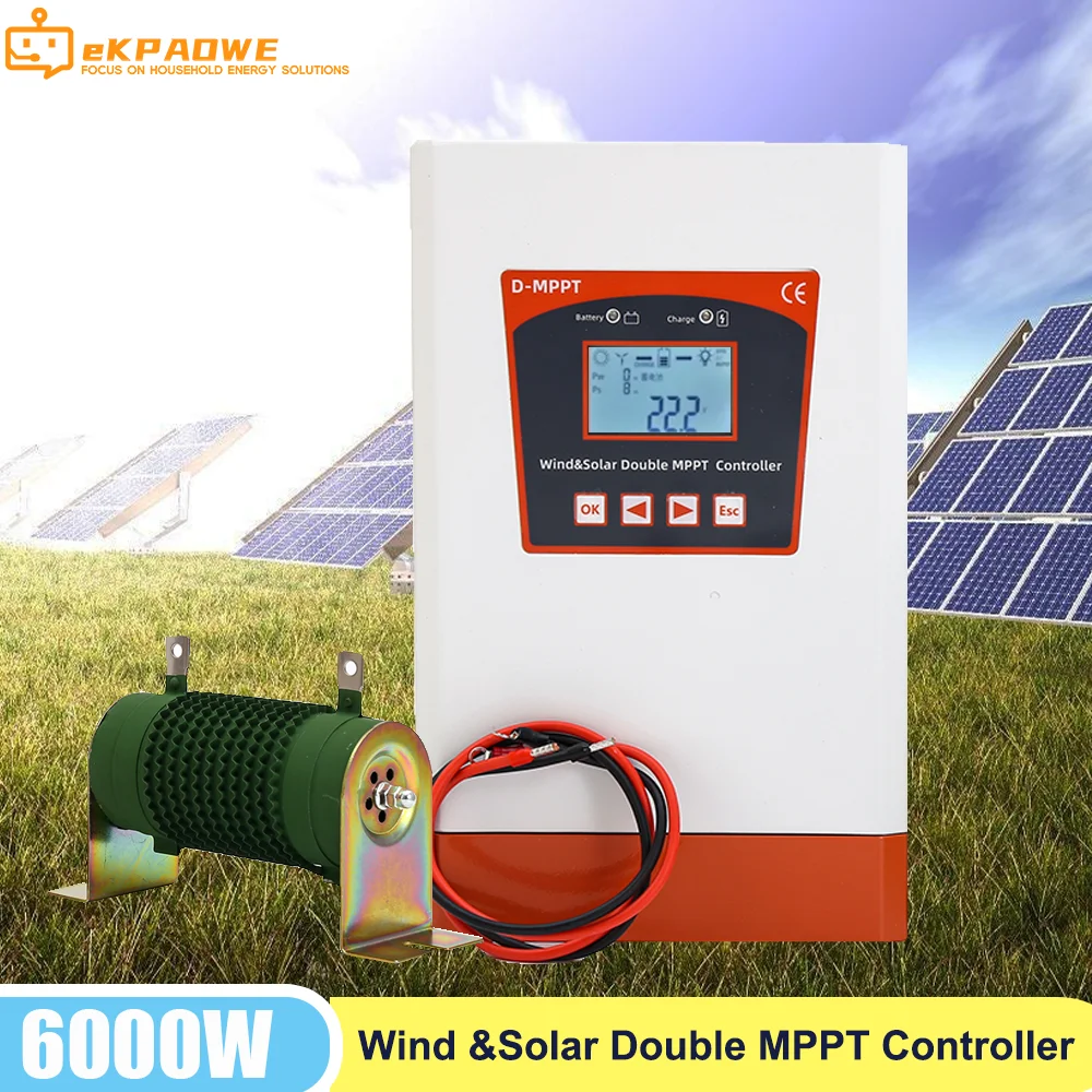 6000W Double MPPT Wind Energy Hybrid System Charge Solar Controller 12v 24v & 24v 48v Auto Regulator Home Use Windmill Generator