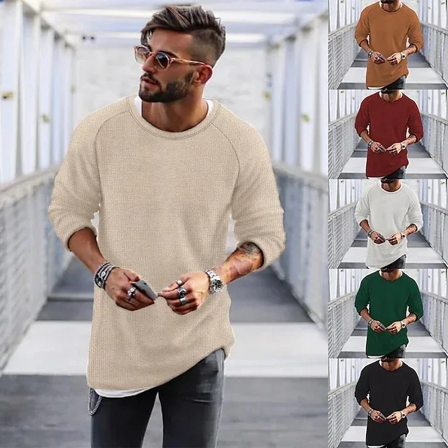 

Fashion Mens Tops Long Sleeved Round Necked Sweaters Autumn and Winter Solid Color Casual Mens Sweaters