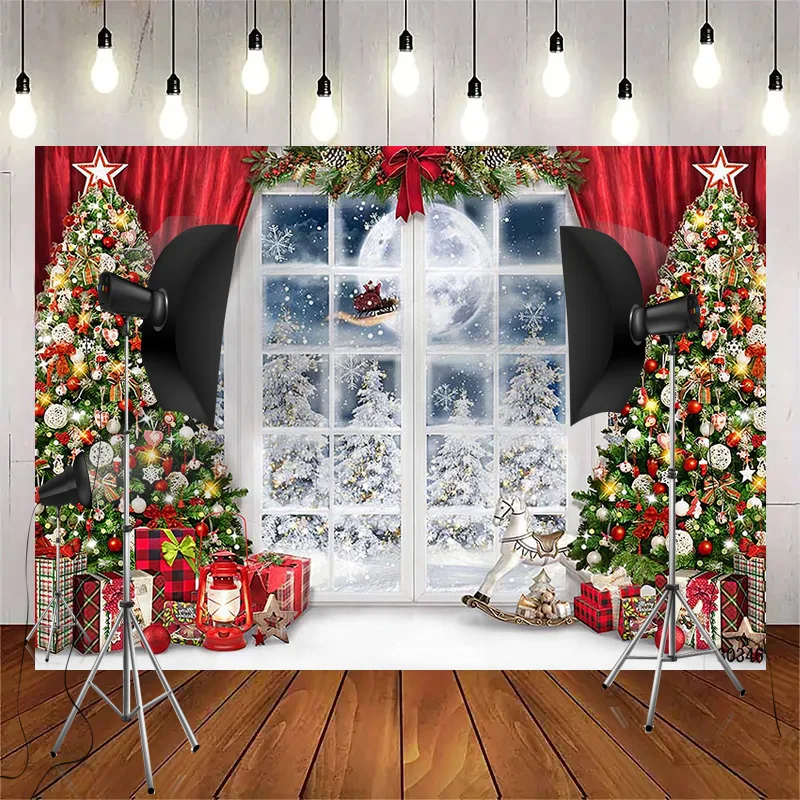 Christmas Day Wreath Snowman Photography Backdrop Props Family Xmas Eve Party Decor Living Room New Year Background BB-12