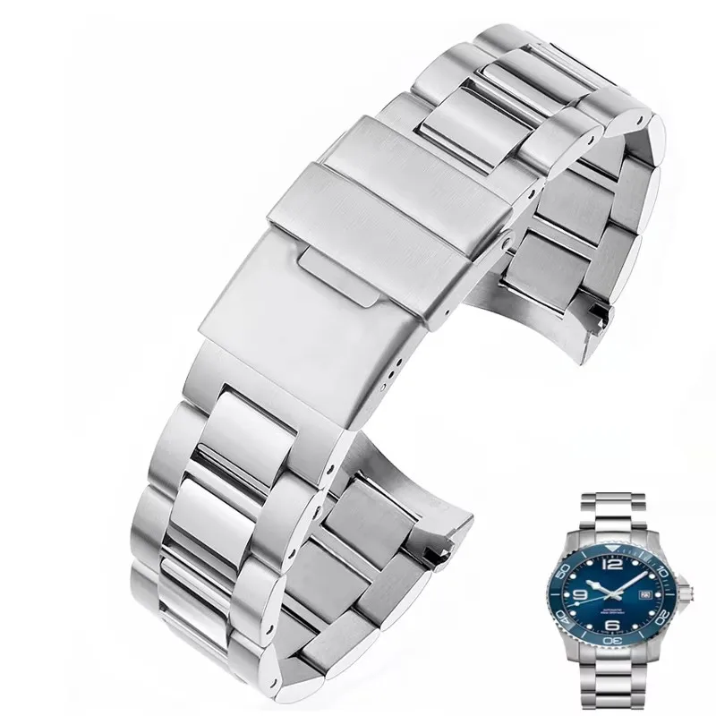

Ремешок для часов из нержавеющей стали с изогнутым концом 21 мм для Longines Master Conquest HydroConquest L3.642.4 L3.781.4, аксессуары для браслетов