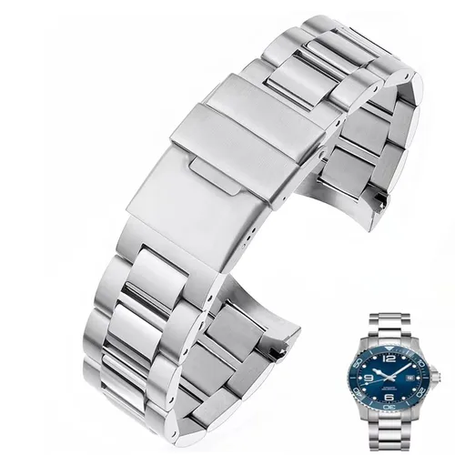 Imagen 1 del producto Correa de reloj de acero inoxidable con extremo curvado de 21mm para Longines master Conquest HydroConquest L3.642.4 L3.781.4, accesorios de pulsera