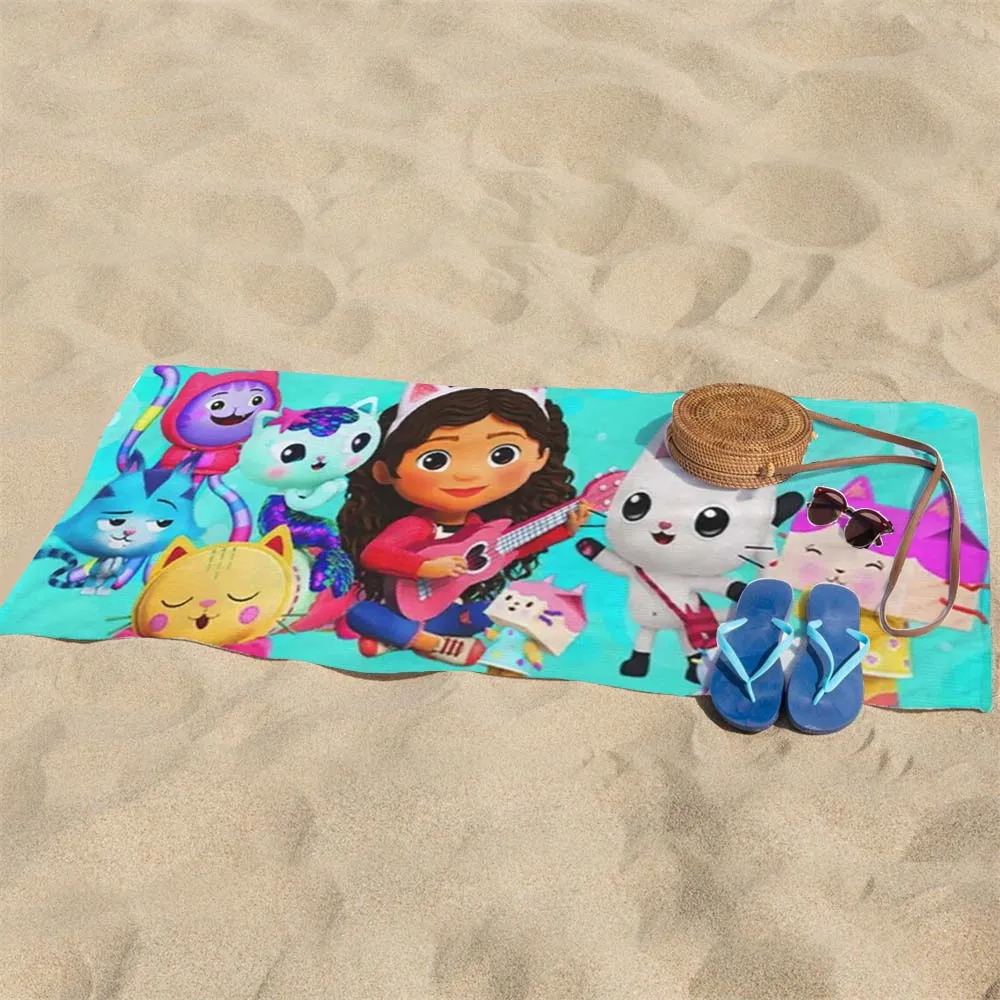 Gabby\'s Dollhouse Bath Towel 3D Printed Microfiber Soft Water Absorbing Breathable For Girl Kids Decorative Cartoon Beach Towel