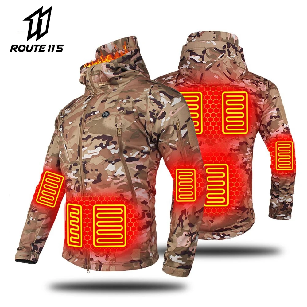 Men Winter Heated Hooded Jacket Motorcycle  Jacket Women USB Electric Heating Thermostatic Camping Warm Jacket Washed