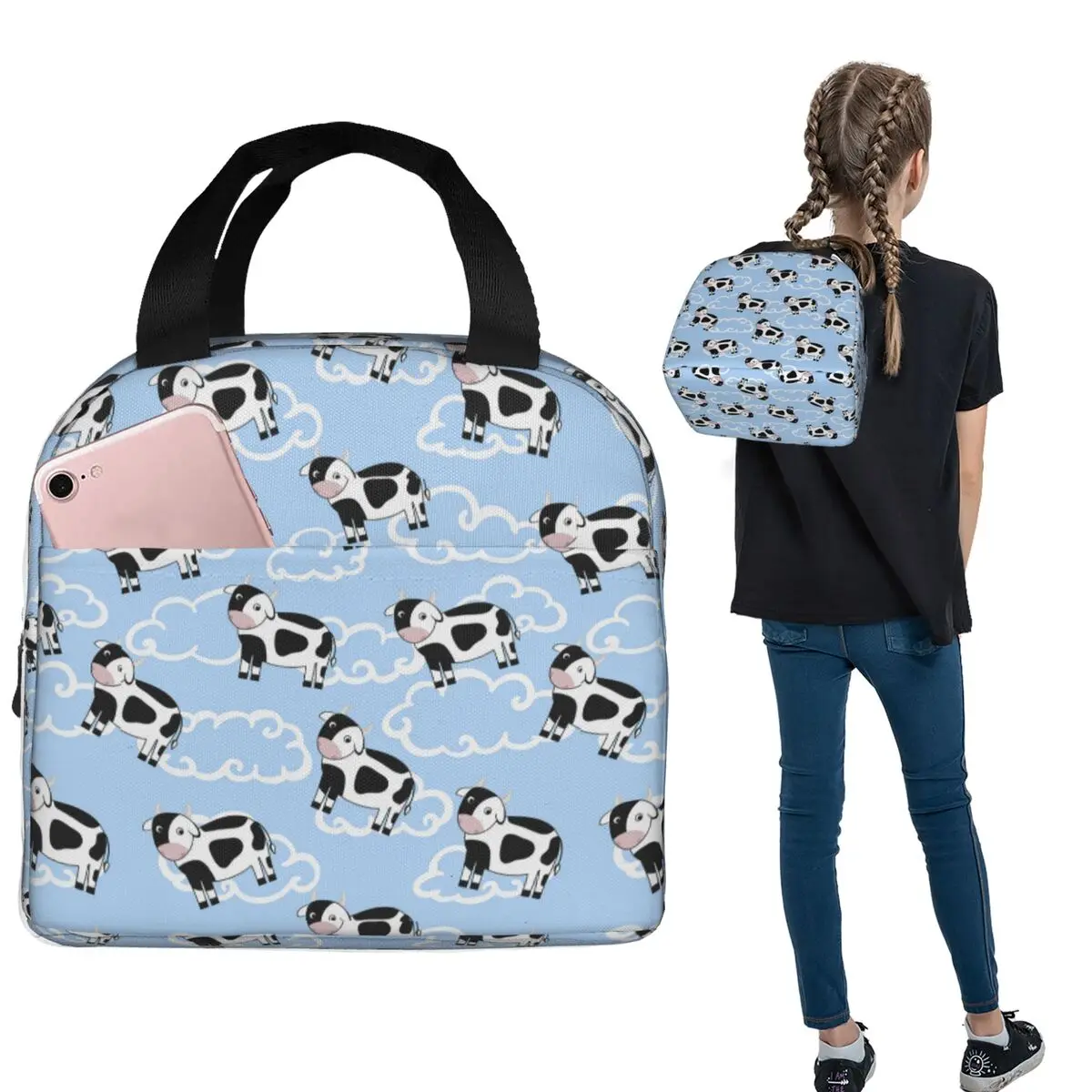 

Dairy Cow Lunch Bags Insulated Bento Box Waterproof Lunch Tote Leakproof Cooler Thermal Bag for Woman Children Work