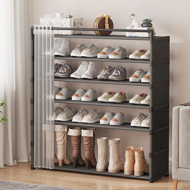 Shoe Rack with Curtain Storage Rack Multiple Layers Shoe Organizer Home Indoor Shoe Storage Dormitory Space-saving Shoe Cabinet