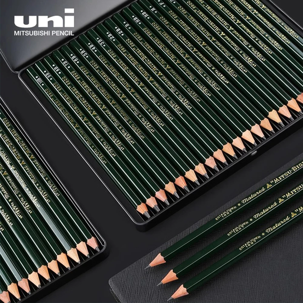 12/22pcs Japan UNI Mitsubishi Pencil 9800 Tin Box Set Drawing Pencil Painting Sketch Art Wood Art Stationery School Supplies