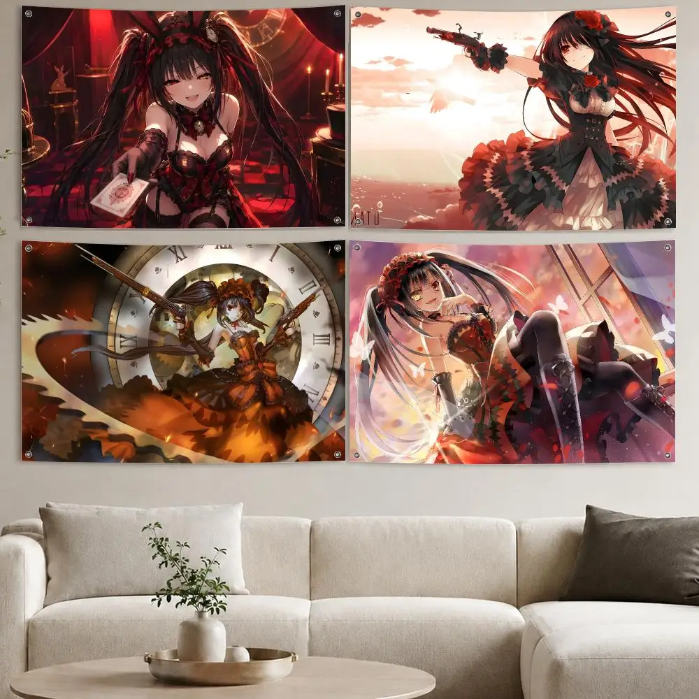 DATE A LIVE Tokisaki Kurumi Flags Aesthetic Wall Tapestry Printed Wall Hanging Living Room Party Outdoor Decor