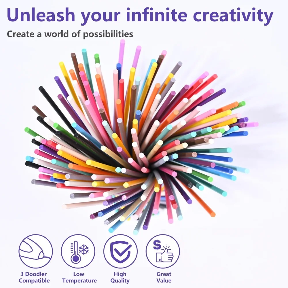 2.5mm PCL 3D Pen Refill Pack | Compatible with The 3Doodler Start+ Only | 10 Vibrant Colors of Safe Low Temperature PCL Filament