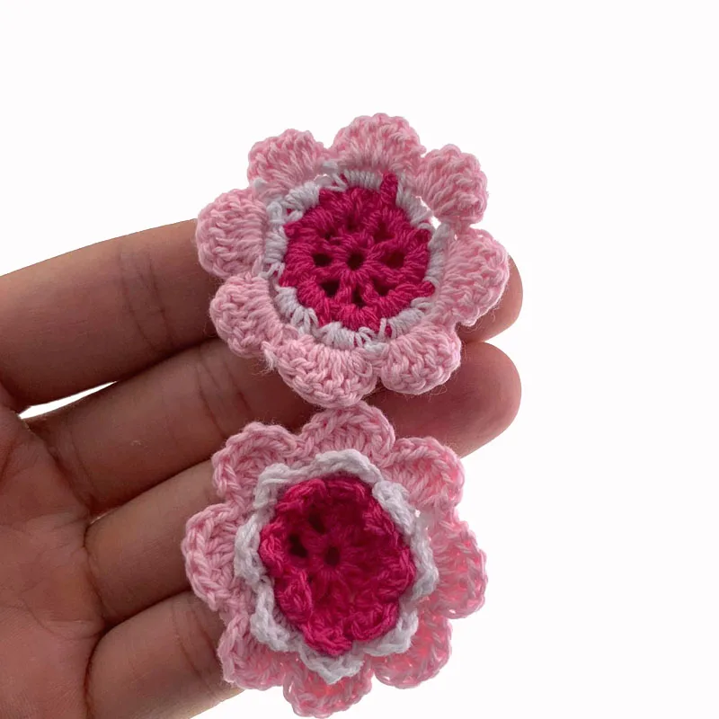 10Pcs Multicolor Handmade Cotton Crochet Flowers Applique For Sewing Pads Fabric DIY Craft Accessories 4.5cm