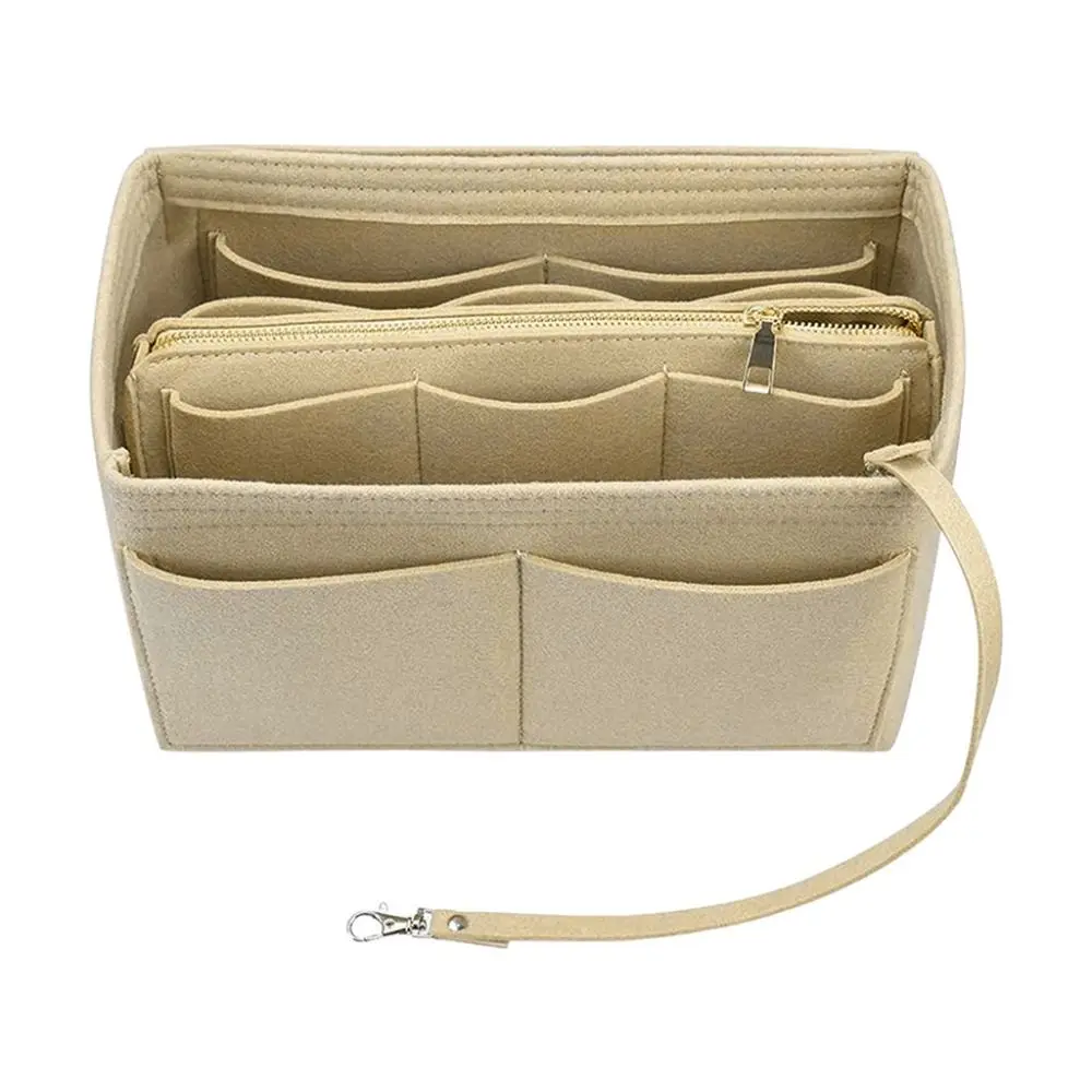 Lightweight Handbag Insert Felt Cosmetic Organizer Toiletry Container Zipper Storage Bags Multi-Pocket Handbag Bag Insert