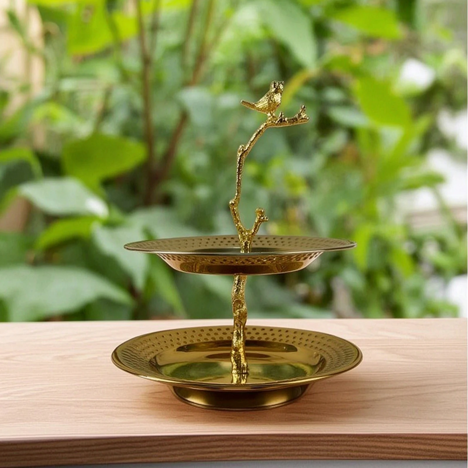 2-Tier Serving Tray Double-Layer Tiered Serving Tray Fruit Basket with Stand Metal Pastry Holder Decorative for Hosts, Tea Table