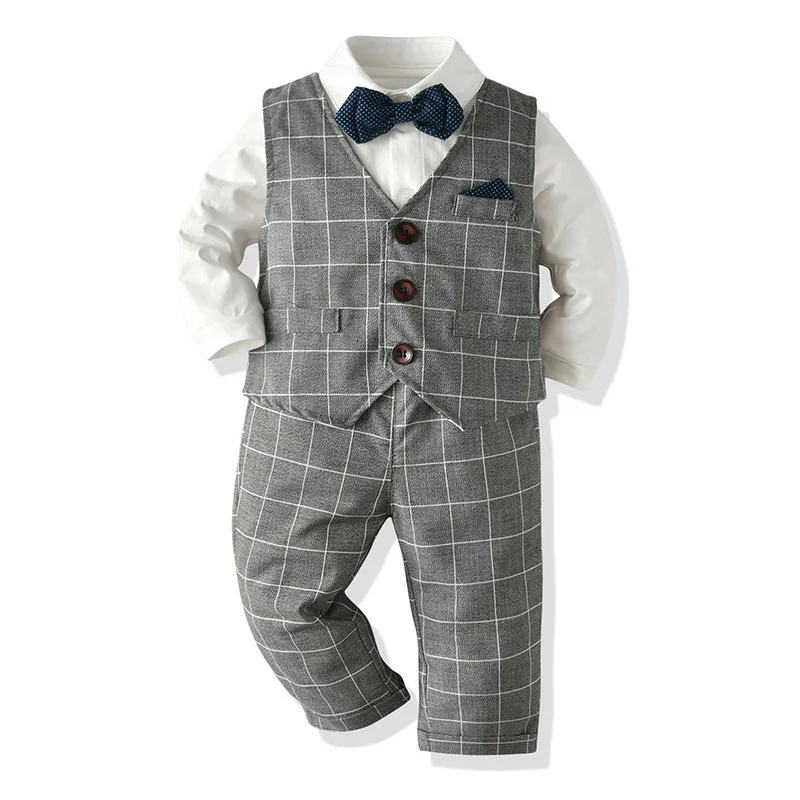 

New Arrival Gentleman Bowtie Decorated Baby Boys 3-piece Set Vest Suit3275
