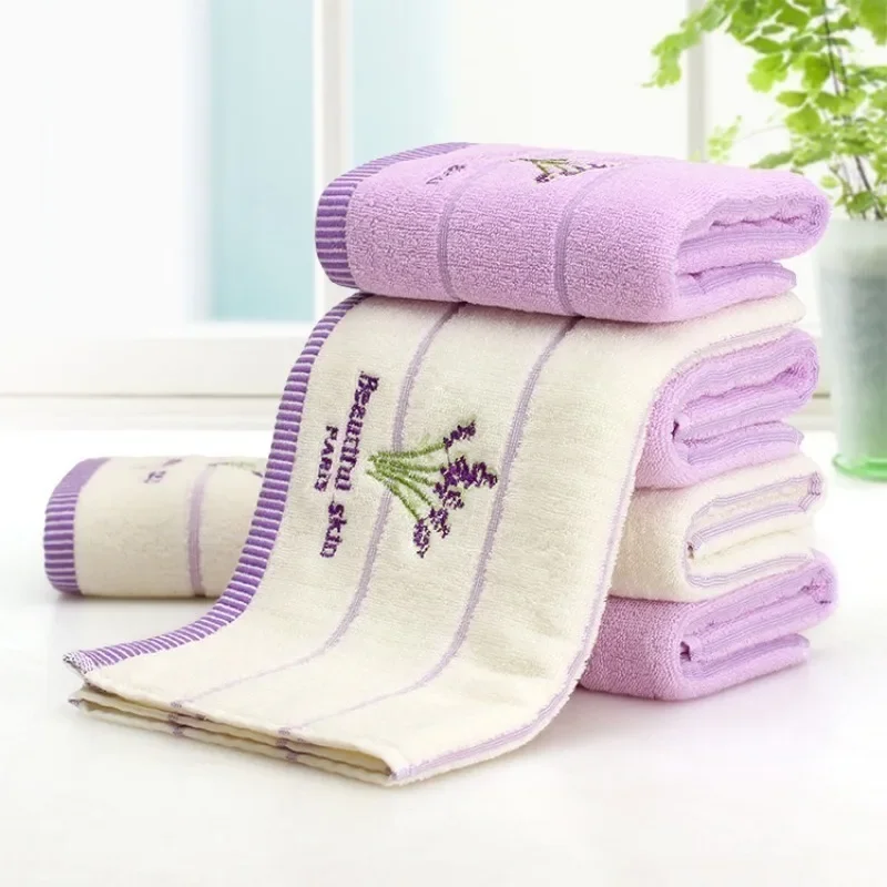 2PCS 35*75cm Aromatherapy Soft Bath Towel Cotton Embroidery Lavender Towel Set Cotton Hand Face Towel Sheet Set