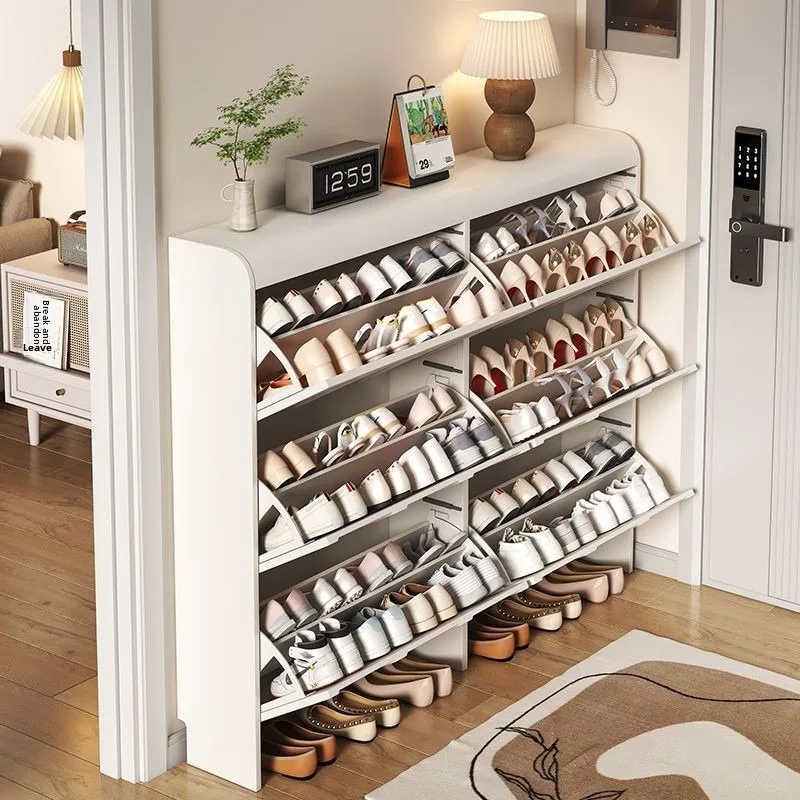 Cream Style Ultra Thin Flip Out Shoe Cabinet Entryway Space Saving Shoe Rack Shoe Cabinets Shoe Rack Shoes Rack Shoe Storage