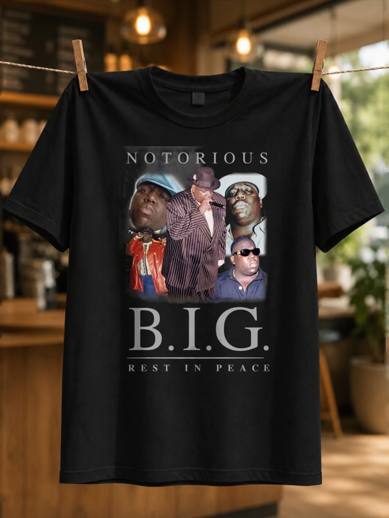 Notorious BIG Rest In Peace portrait collage gray memorial lettering and classic hip hop tribute  Unisex All T-Shirt