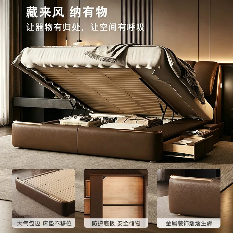 Piano key bed New leather Master bedroom Queen bed Soft bag Air pressure