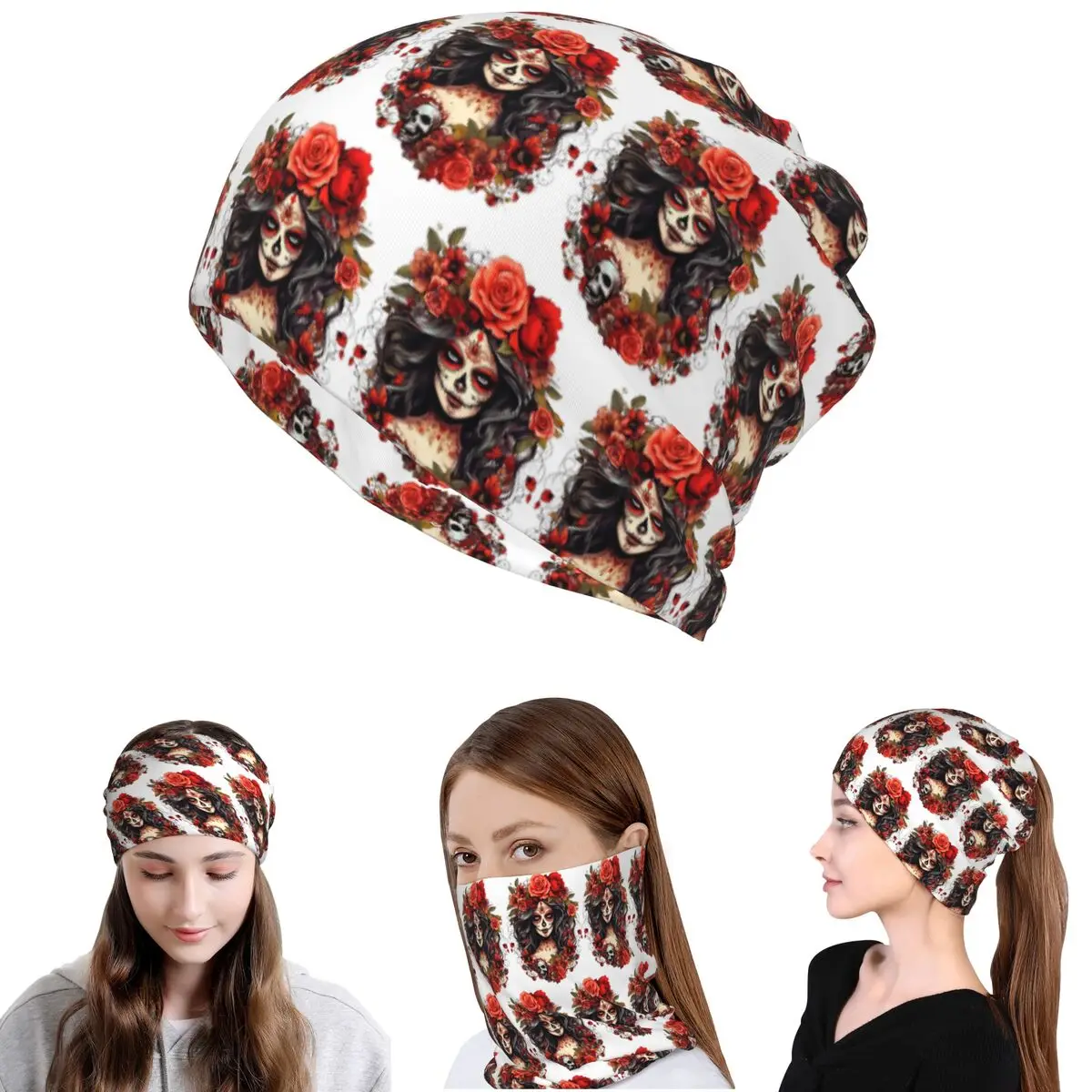 Pañuelo multifuncional con diseño de Catrina Mexicana y Calavera de Azúcar del Día de Muertos, para ciclismo, como bufanda, mascarilla, gorro o gorro tipo beanie, para adulto, para todas las estaciones