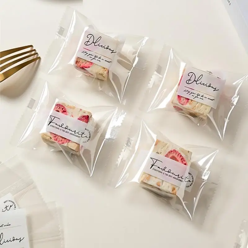 100 Uds copo de nieve embalaje crujiente flor té galletas máquina de turrón bolsas transparentes selladas máquina de embalaje de regalo bolsas de sellado