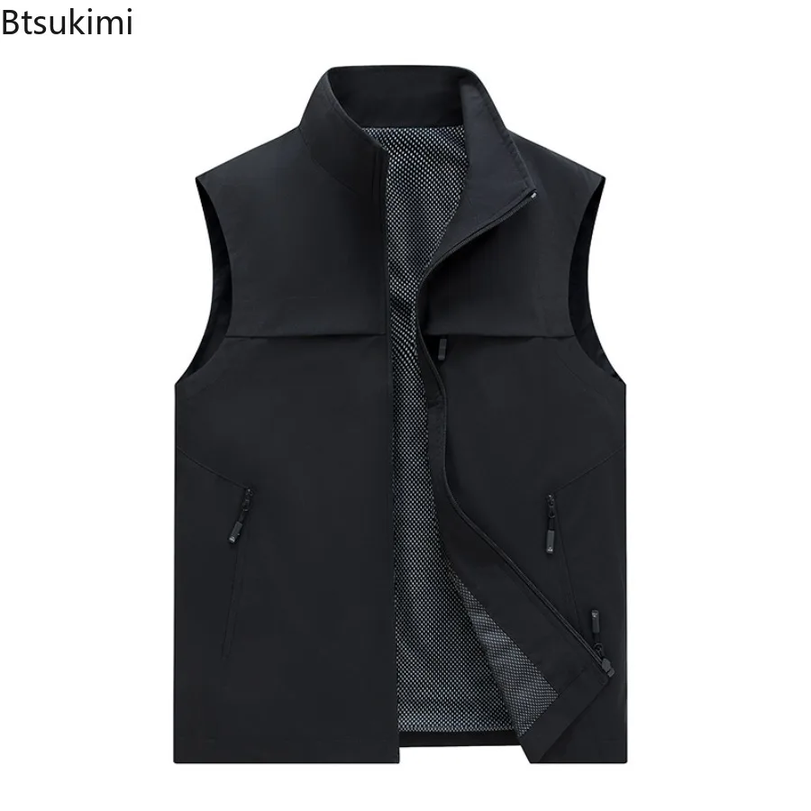 Spring Summer Vests Men's Breathable Work Vest Outdoor Casual Sleeveless Zip Vest Jacket Male Hunting Camping Fishing Waistcoats