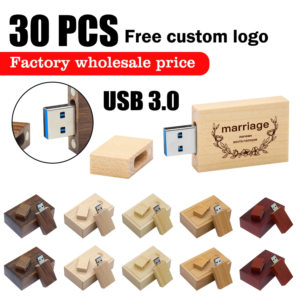 30PCS/LOT High Speed Wooden USB 3.0 Flash Drive 128GB Pendrive 64GB Wooden U Disk 32GB Free Laser Engraving logo 16GB 8GB