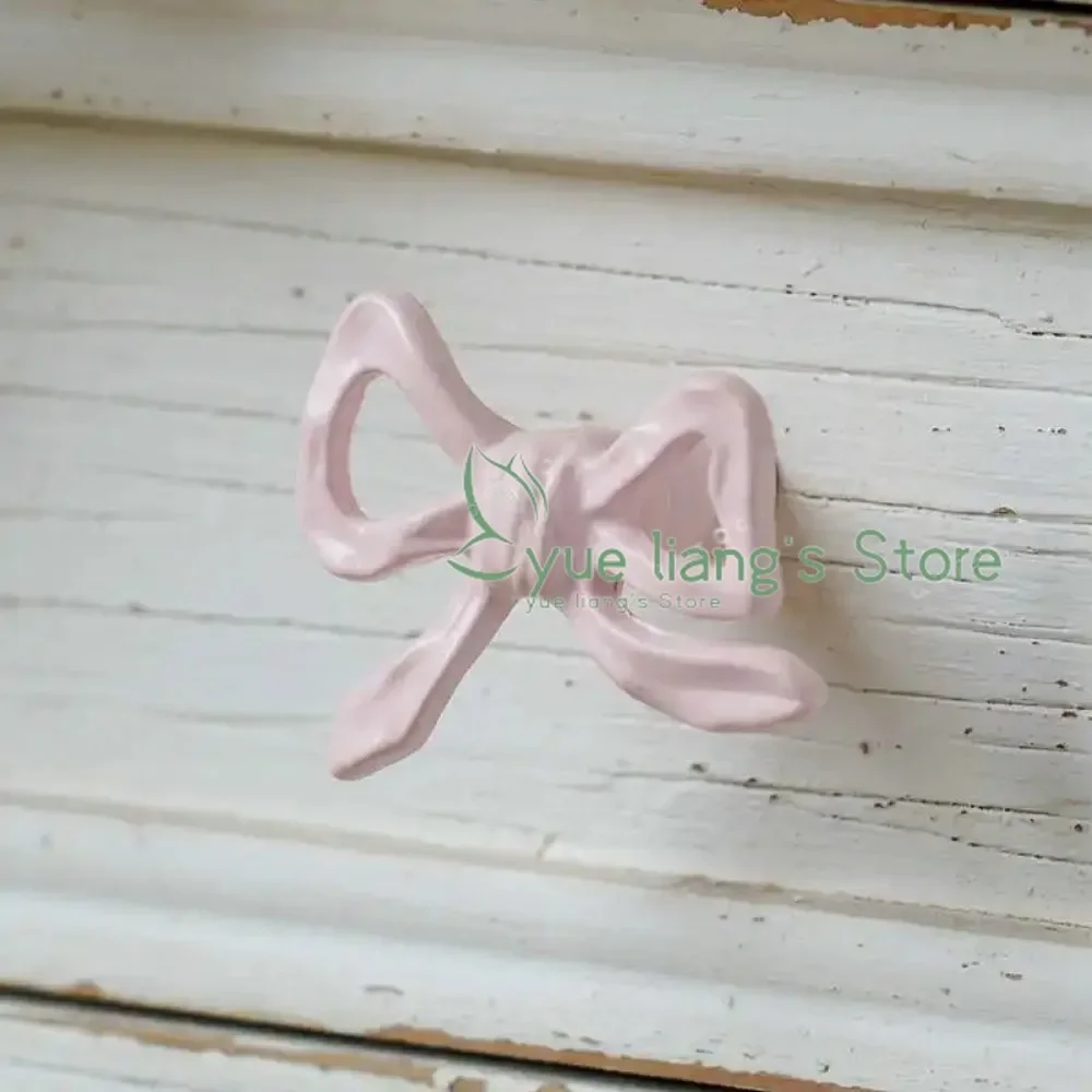 Pink Bow Decor Handle,French Cabinet Doorknob,drawer, Wardrobe Door Handle,Retro Home Decoration Elegant 2pcs Metal Handle
