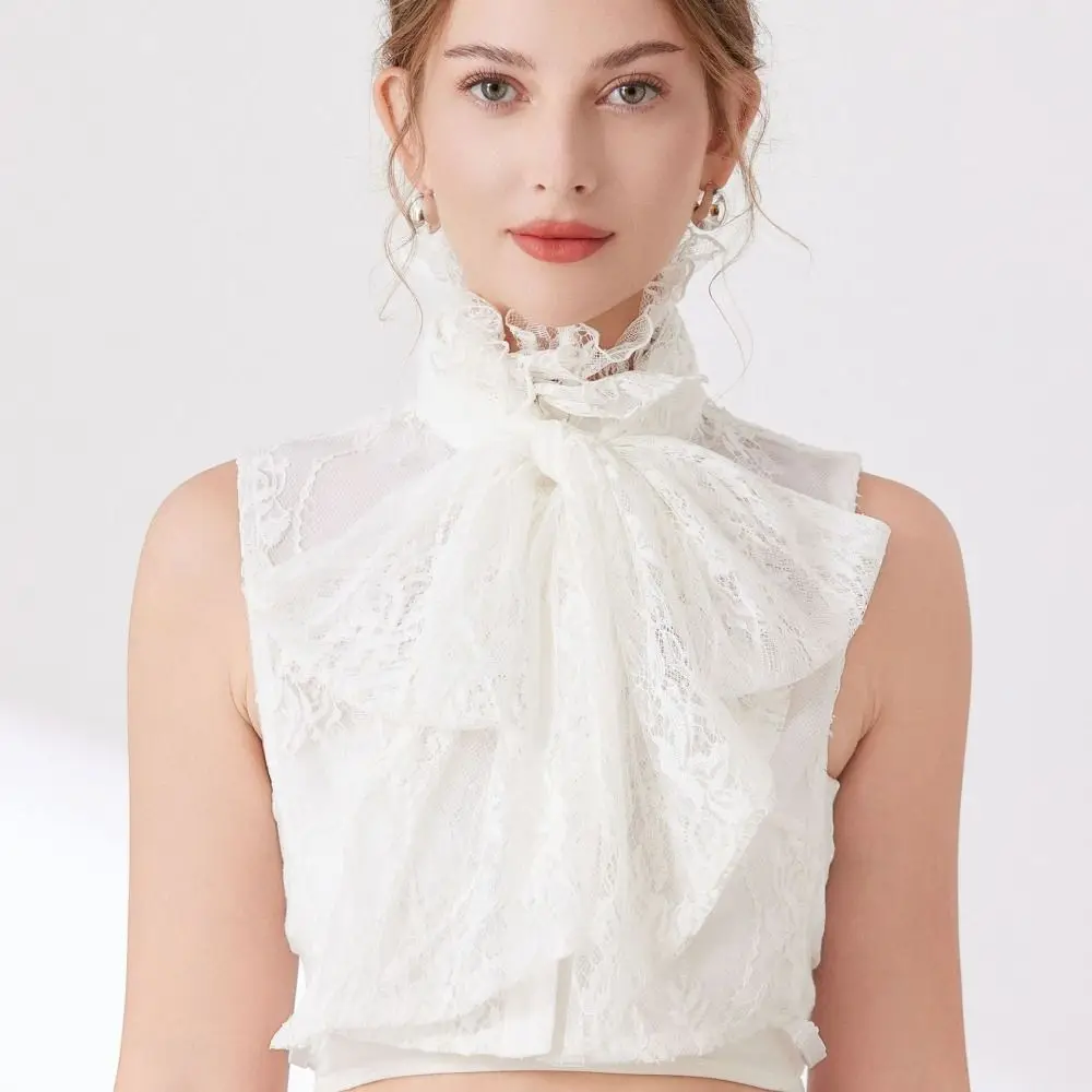 

Elegant Detachable Lace Fake Collar Vintage Retro Style Bow Lace Collar Solid Color Elegant Ruffled edge Collar Party