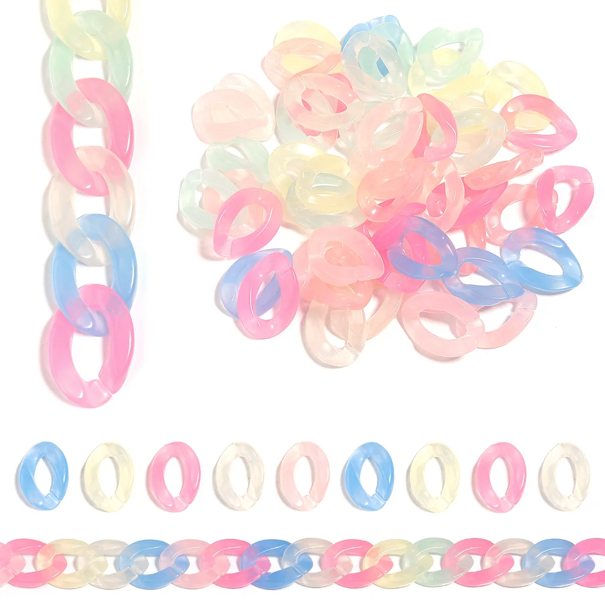 50 stücke Acryl Link Kette Süße Candy Farbe Twisted Kette Perlen Für Schmuck Machen DIY Armband Halskette Telefon Schlüssel Kette Erkenntnisse