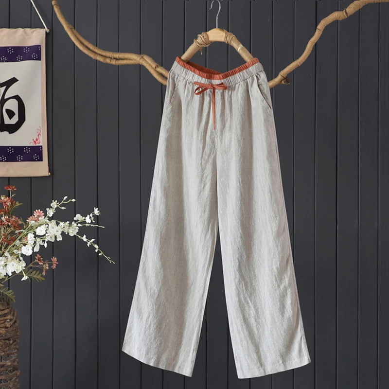 

High Quality Linen Women Casual Pants New Arrival 2025 Spring Vintage Style Solid Color Loose Female Straight Pants M1737