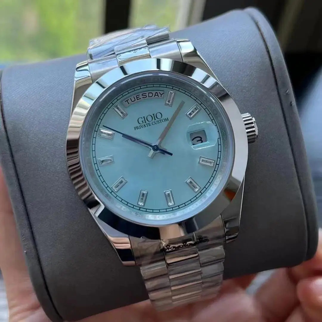 

Мужские автоматические механические часы из нержавеющей стали, серебристые, небесно-голубые, Daydate, римский номер, черный, белый, 36 мм, 41 мм, роскошные