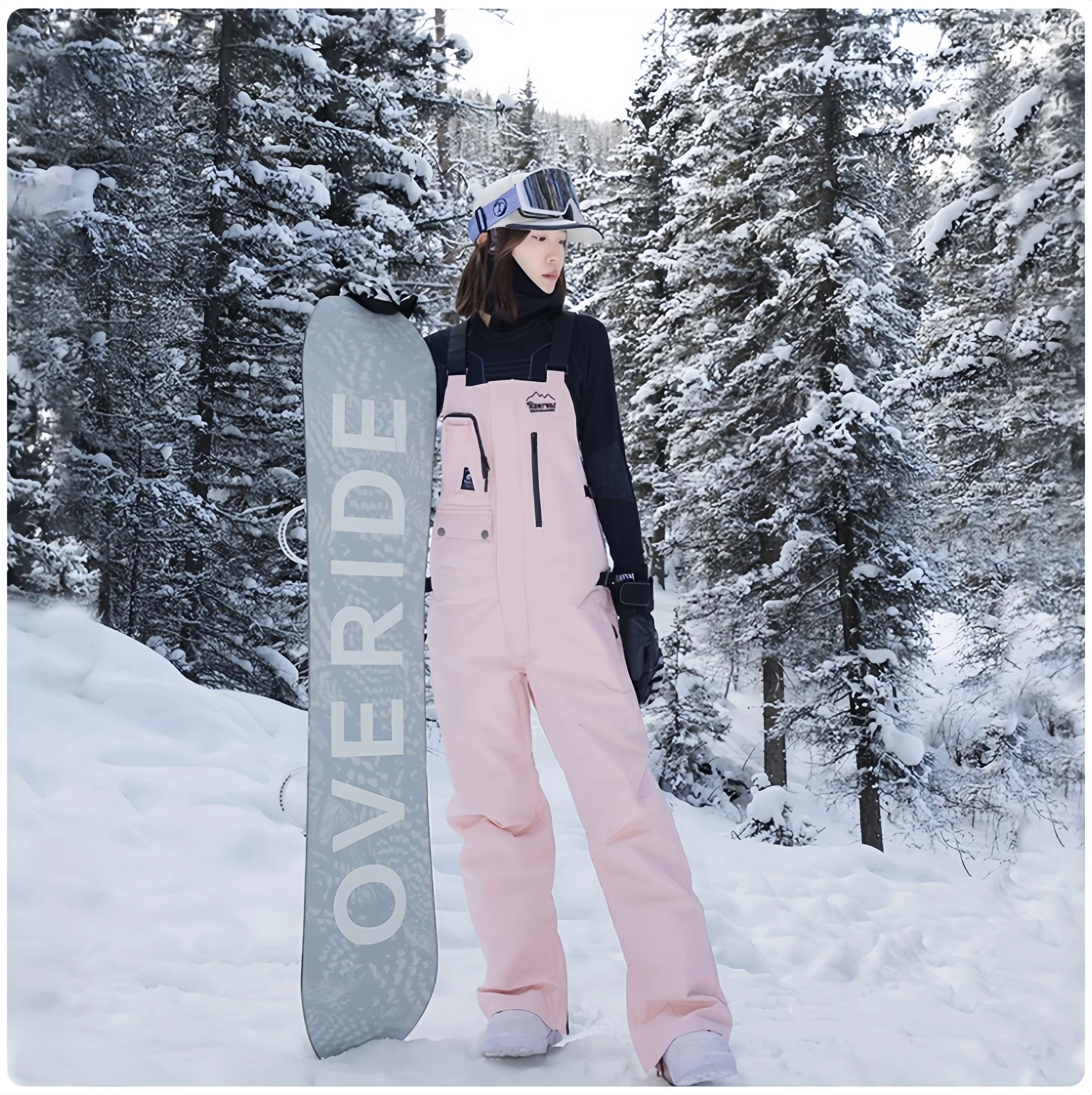 

RAWRWAR Couple's Adjustable Bib Ski Pants - Powder Skirt & Reinforced Knees for Outdoor Sports Unisex Slim Fit Snow Trousers