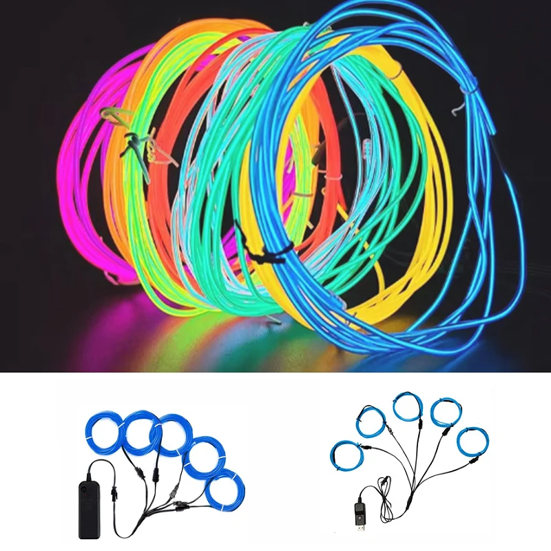 Leuchtendes EL-Drahtkabel LED Neon Weihnachten Tanzparty DIY Kostüme Kleidung Leuchtende Autoleuchten Dekoration Ballkleidung Rave 1 bis 5
