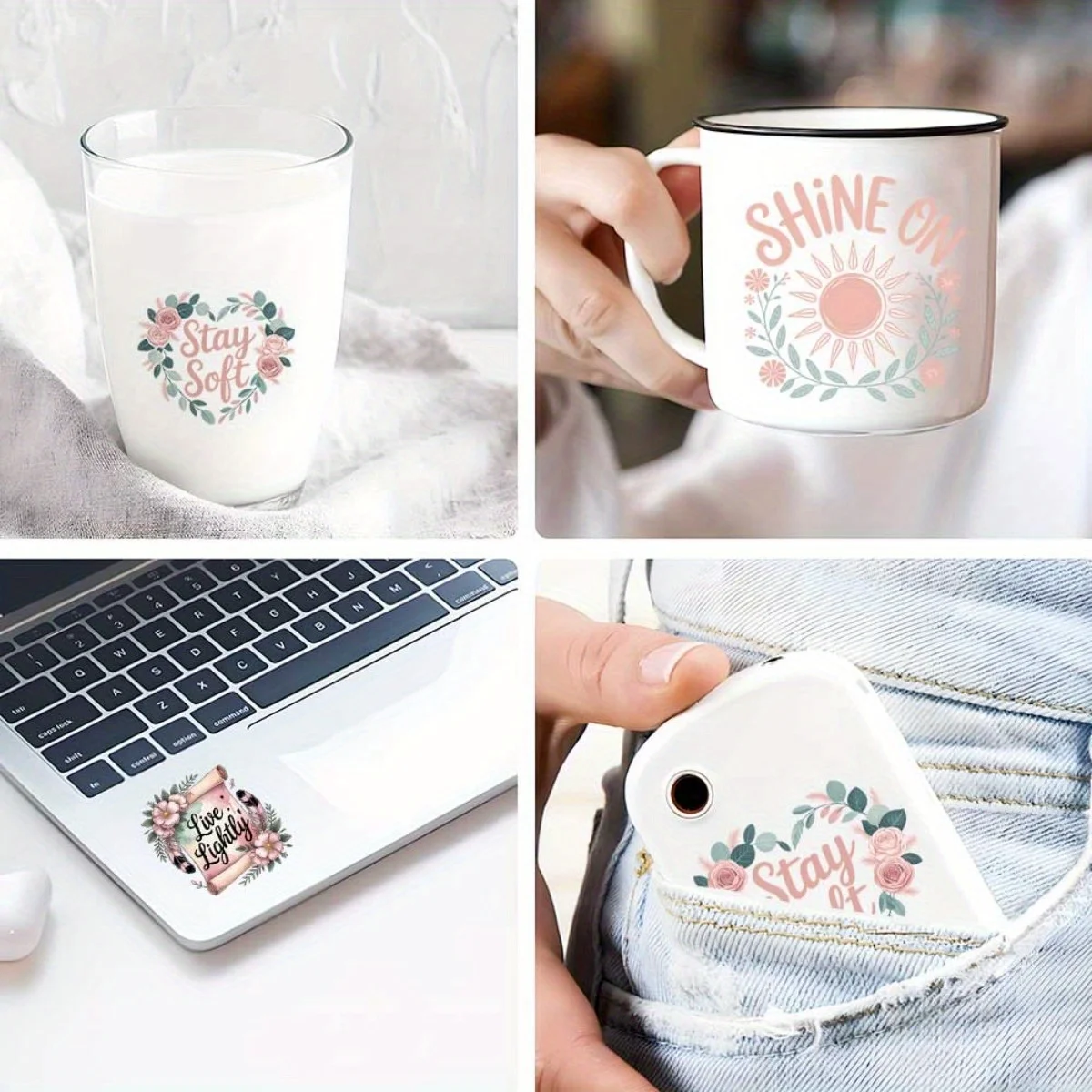 24Pcs/Set Positive Energy Quotes DIY Wrap Stickers Coffee Cups UV DTF Transfers Decor Sticker On Mugs 16OZ Waterproof Sticker view 2