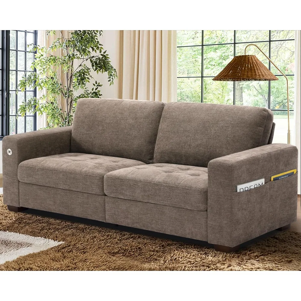 Sofas for Living Room, Chenille Loveseat Couch Set, Small Sofa, 3 Seater Sofa, USB Charging, Removable Sofa Cover, Wood Frame