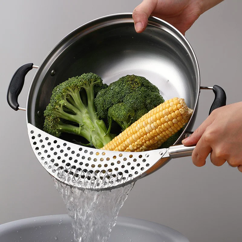 Noodle Vegetable Pour Vegetable Filter Stainless Steel Pan Pot Strainer Spaghetti Draining Leak-Proof Kitchen Tool