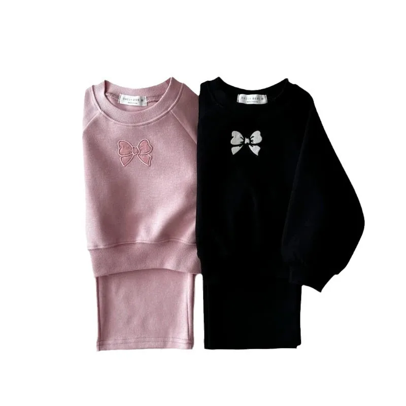 Autumn New Children Long Sleeve Clothes Set Girls Bow Sweatshirt + Pants Baby Cotton 2pcs Suit Kids Versatile Casual Outfits