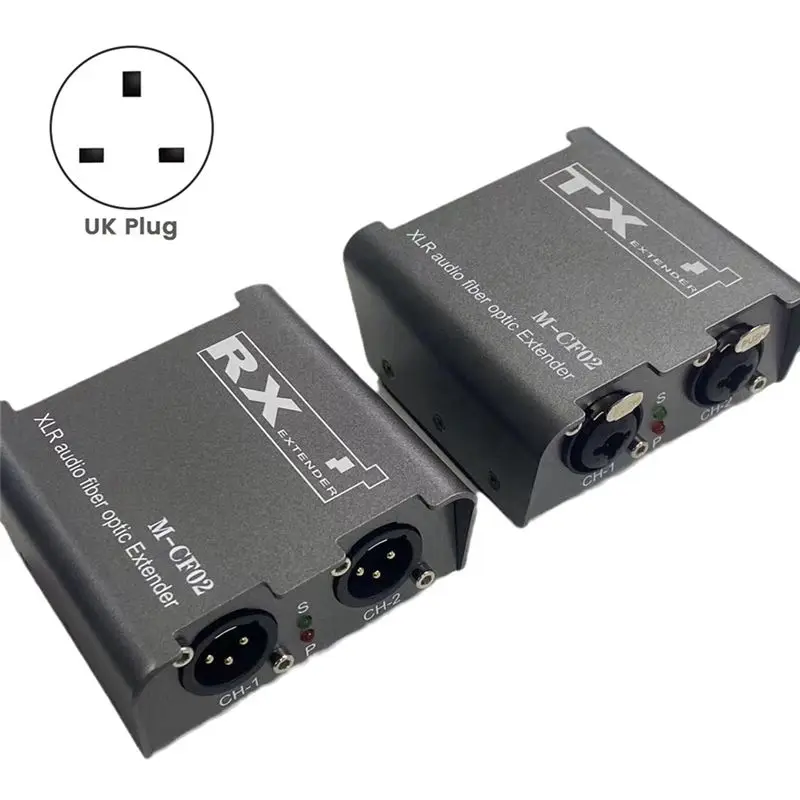 T23C 2 Way Audio Fiber Optical Extender XLR Audio Transceiver Receiver Set Balanced Audio Fiber Extender 20Km Range UK Plug