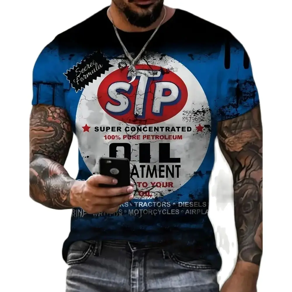 Vintage Men's T-shirts 3d Retro Print Short Sleeve Tees Fashion Oil T-Shirt For Mens Motorcycle T-shirts Oversized Clothing