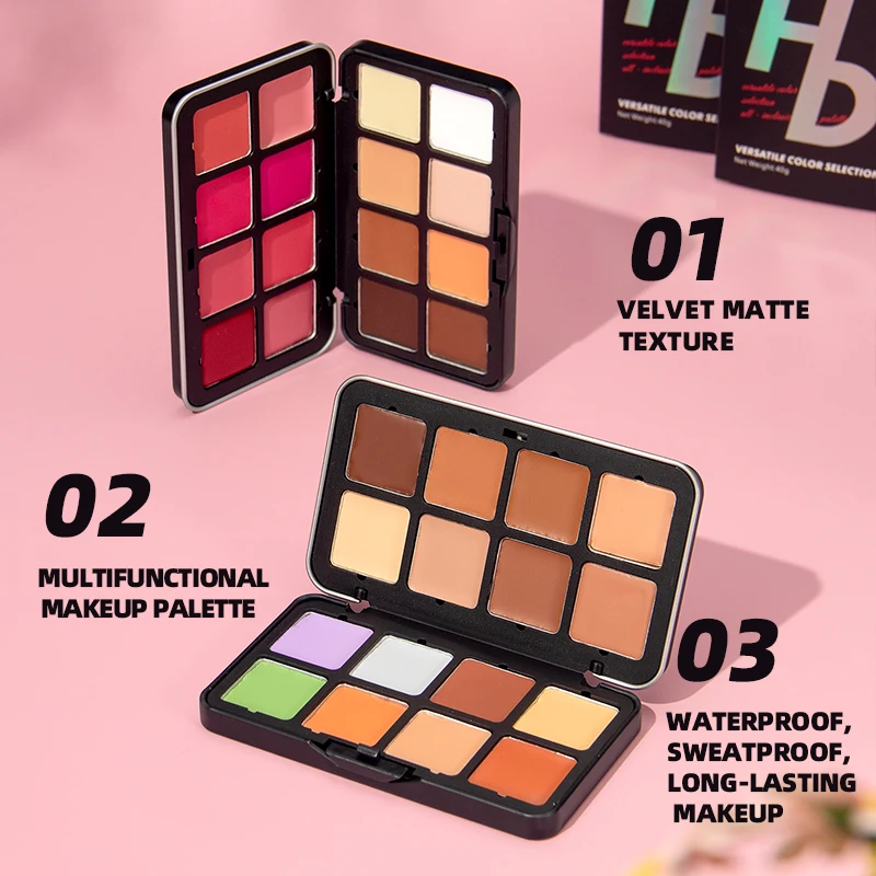16-kolorowa, wielofunkcyjna paleta do makijażu, cień do powiek, pudr o wysokim połysku, róż do policzków, trzy w jednym, wszechstronny efekt makijażu, trwała