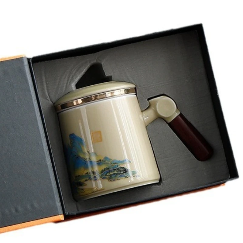 

Plant ash office cup ceramic tea separation tea cup household men's personal simple filter teacup with lid